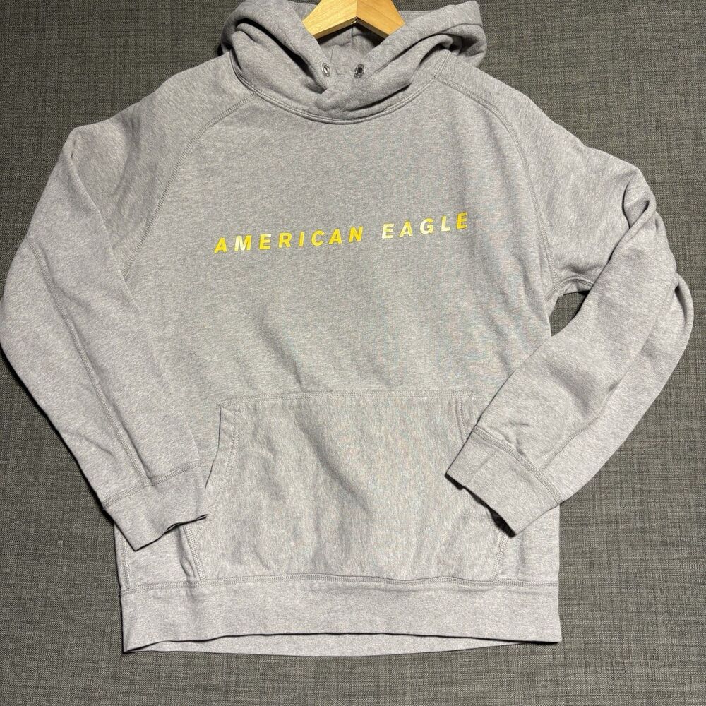 American Eagle Hoodie Mens Size Medium Gray Long Sleeve Pullover Sweatshirt